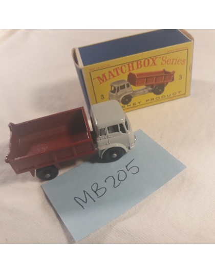 Vintage MATCHBOX Lesney #3 Bedford Tipper Truck Gray/Maroon Black Wheels - NOS - Mint in Box