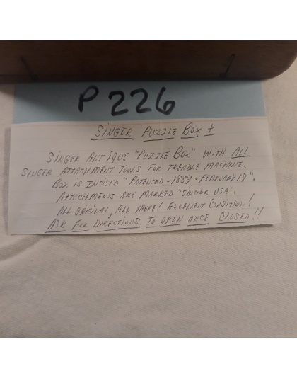Singer Puzzle Box - will all singer attachments tools - patented 1889